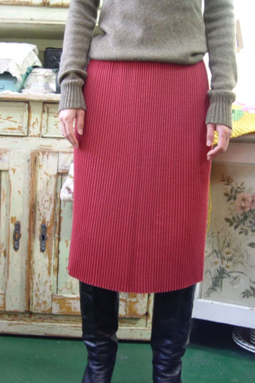 vintage magic pleats wool  knit skirt (pink)
