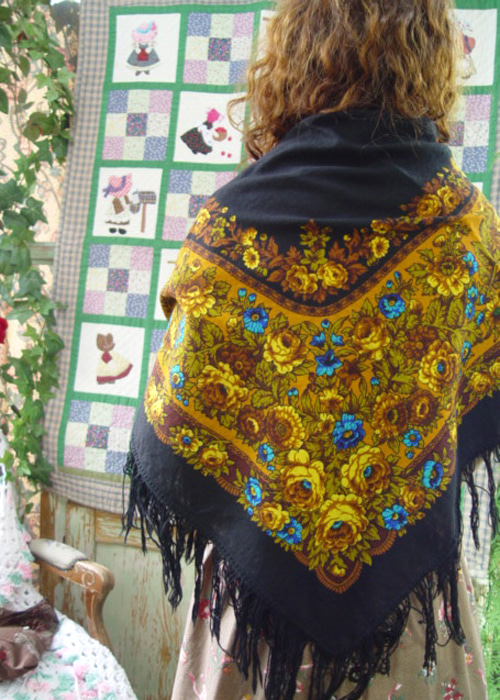 antique flower  wool shawl