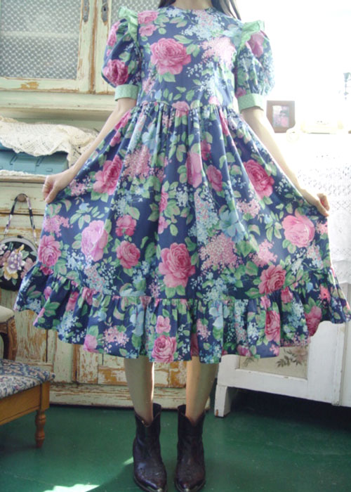 앤틱한 플로럴 프린트  이것이 진정  베이비돌 사랑스러운 빈티지 드레스 (USA)