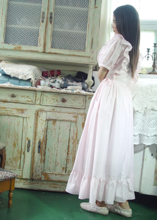 로맨틱 러플 사랑스러운 핑크 파라다이스 드레스