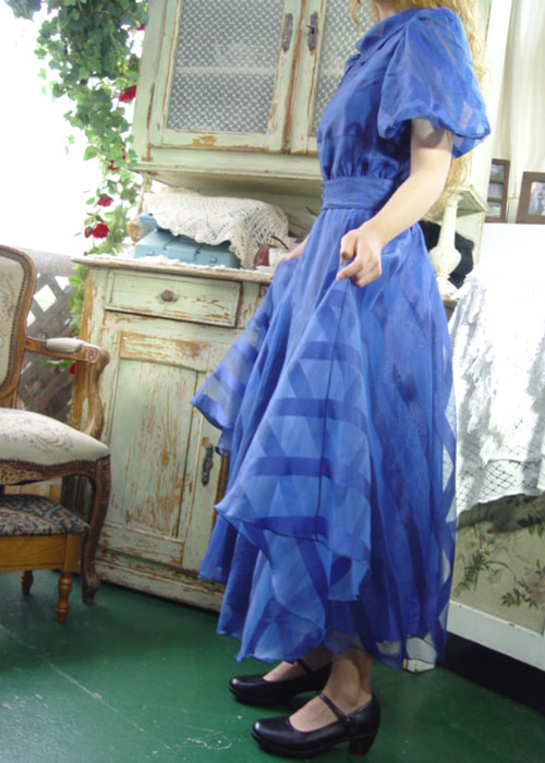 매혹적인 다크 블루의 신비한 오간자 드레스 (Europe)