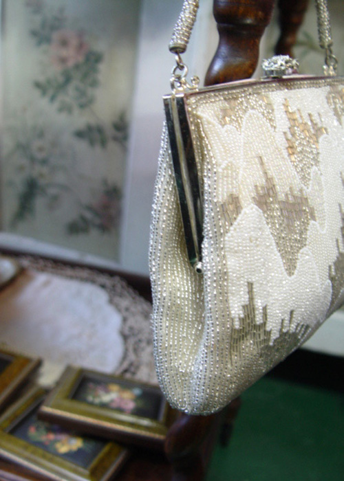 vintage gorgeous antique  silverstone   Beads mini BAG