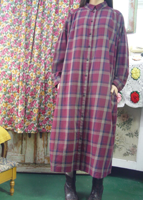 부드러운 코튼의 오버핏 체크 드레스 &amp; 코트