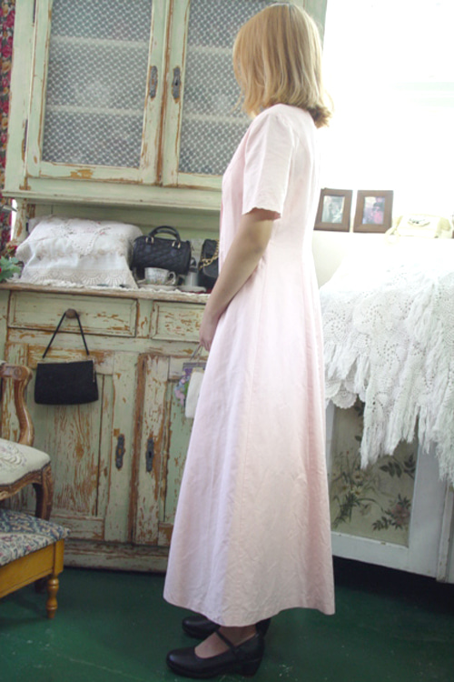 베이비 핑크 사랑스러운 로라 린넨 빈티지 드레스 (Great Britain )