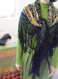  antique velvet  fringe shawl