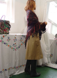 vintage wool fringe shawl  