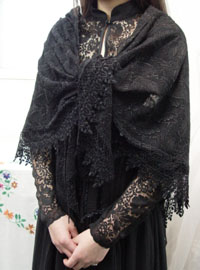 Antique Black lace shawl   