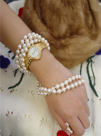 crystal pearl goldtone watch