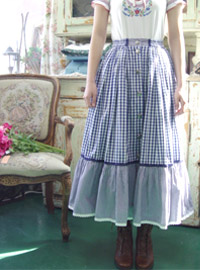 Provence in May....BLUE gingham Skirt 