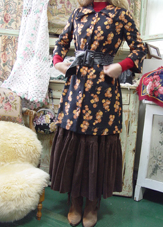antique  rose floral  wool dress &amp;  coat