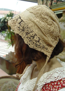 provence HAndMade embroidery cotton lace  bonnet