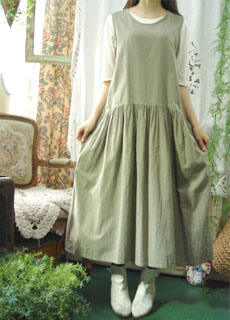 Linen  khaki  vintage dress