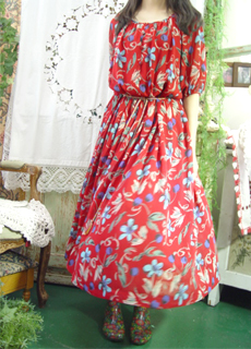 red Chiffon floral  vintage dress 