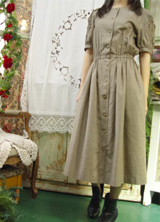 Linen    brown  antique  vintage  dress
