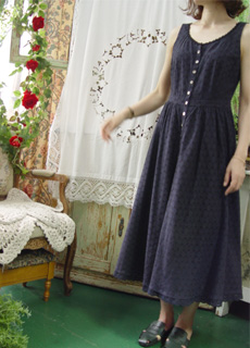 ink blue cotton embroidery dress