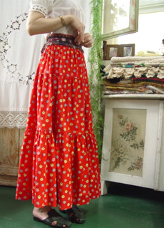 vintage tiered  cotton long skirt (USA)