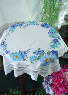 vintage french lace  handkerchief (blue floral ) 
