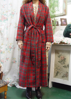 special  red  tartan robe vintage long coat   