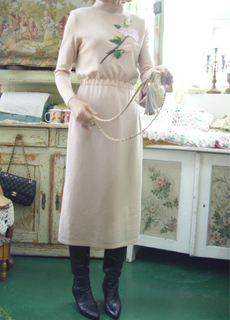 PINK Beads flower knit dress (JApan)