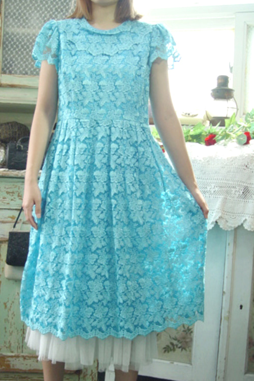 터기블루 아름다운 부티크 레이스 빈티지  고퀄 드레스