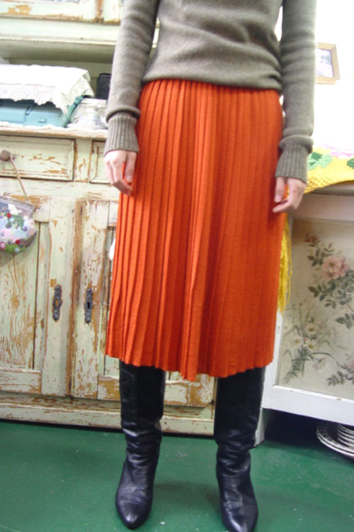 vintage magic pleats knit wool SKIRT (orange)