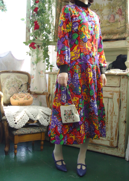 gorgeous floral  Special  vintage silk  dress (USA)