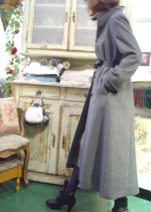 french  chic cashmere  gray long coat