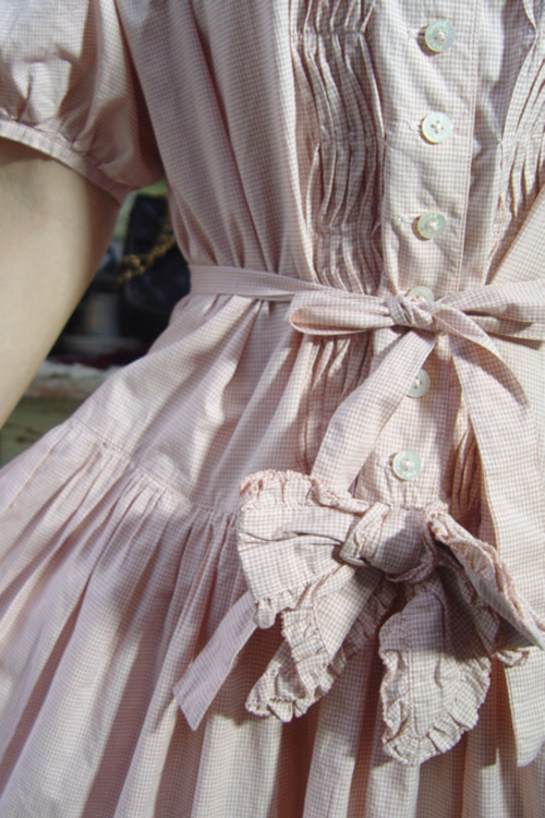 가볍고 시원한 핑크 깅엄 핑크하우스 빈티지 드레스