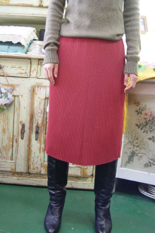 vintage magic pleats wool  knit skirt (pink)