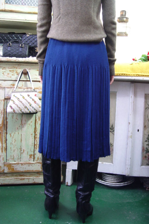 vintage magic pleats knit wool SKIRT (blue)