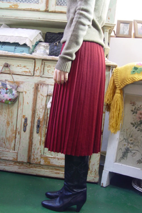 vintage magic pleats  knit  wool SKIRT (burgundy )