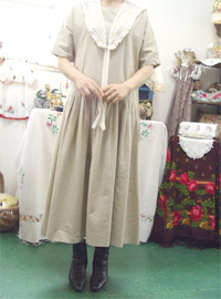 Linen lowwaist  antique  pleats dress (USA)