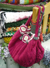vintage   Deep purple  Hand knit TOTE
