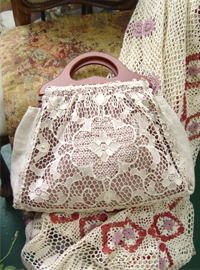 Antique crocher romantic Linen   tote
