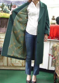  Cashmere vintage antique green  classic  long coat  