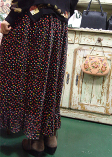 velvet   flower print ruffle Skirt