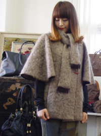Mohair wing sleeves cape coat