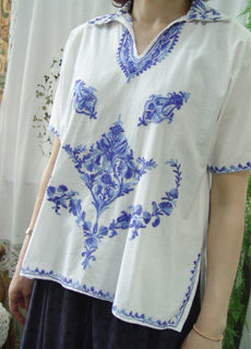 embroidery  blue cotton  top